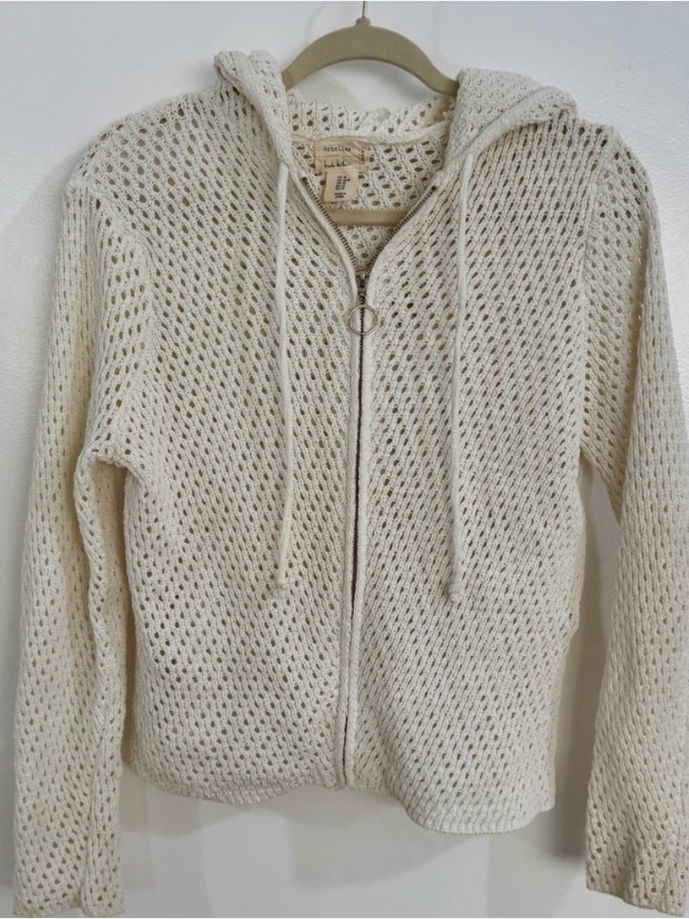Cream Crochet Knit Zip Up Hoodie